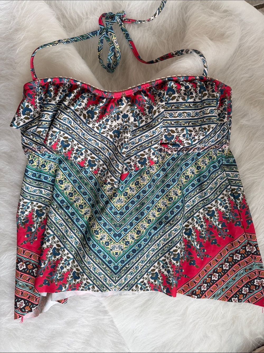 Lucky Brand Boho Printed Halter Tankini Top - Multicolor Floral Chevron